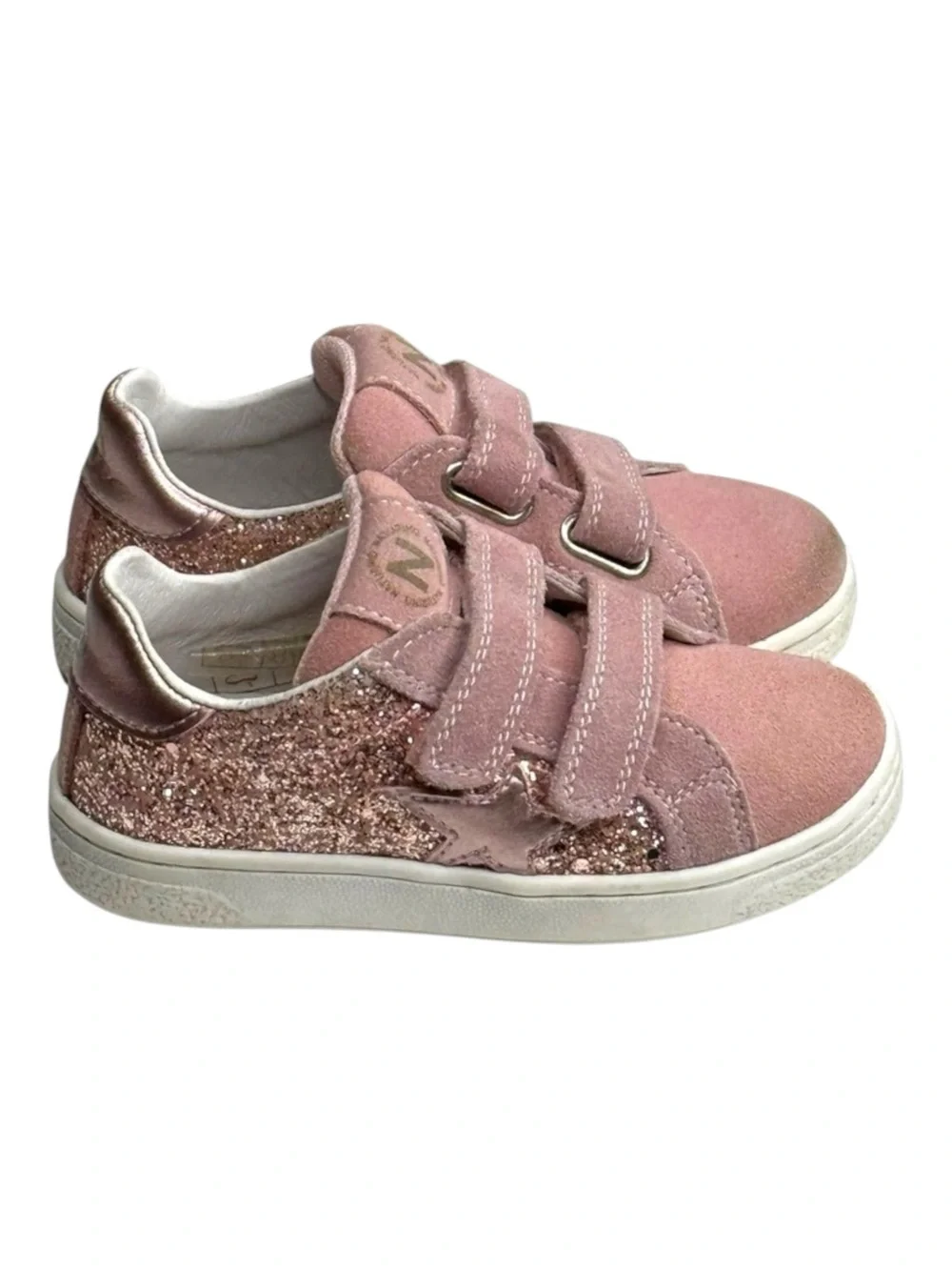 Naturino ★ Pinn VL Glitter Star Italian Suede Sneaker ★ Pink ★ Toddler 8M 25 ★
